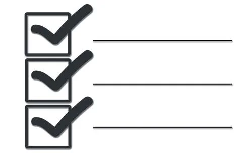Checklist or wish list. A box with red colored tick mark and lines. Stock Illustration
