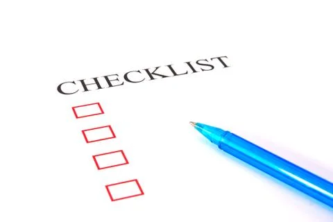 Checklist with pen and checked boxes. Foto stock