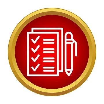 Checklist with pen in red circle icon Illustrazione stock
