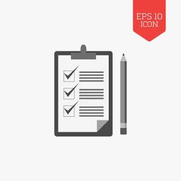 Checklist with pencil icon. Flat design gray color symbol. Modern UI web navi Stock Illustration