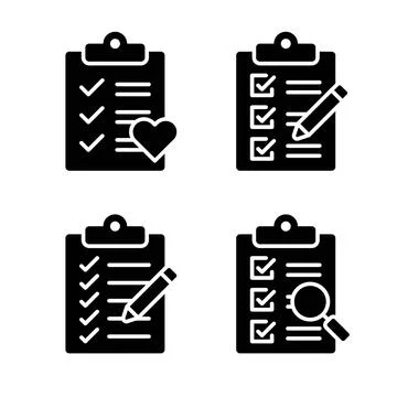 Checklist Review and Editing Solid Icons Vector Set Stock Illustration