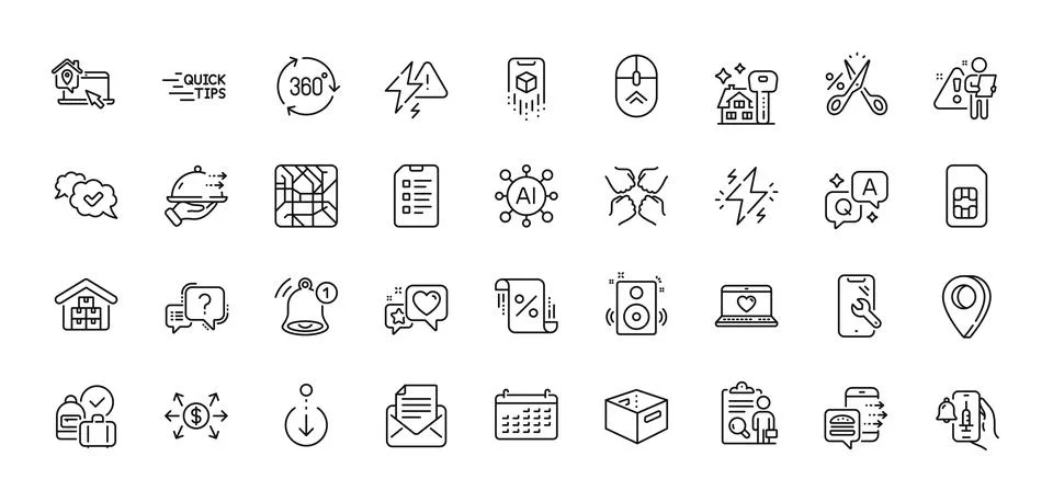 Checklist, Scroll down and Calendar line icons pack. For web app. Line icons Illustrazione stock