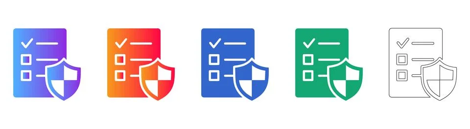 Checklist with Security Shield Icon Set Stock Illustration