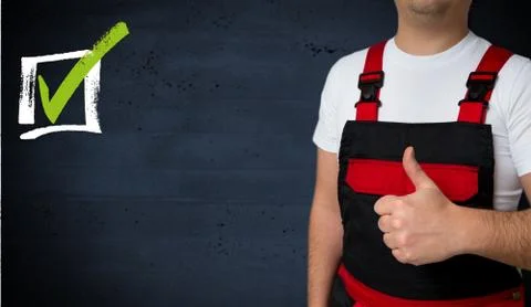 Checklist is shown by craftsman concept Stock Photos