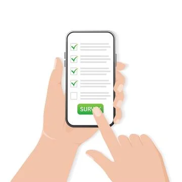 Checklist on smartphone screen. Online survey concept. Hand holds mobile phone イラスト素材