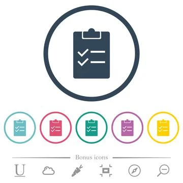Checklist solid flat color icons in round outlines Stock Illustration