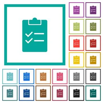 Checklist solid flat color icons with quadrant frames Stock Illustration