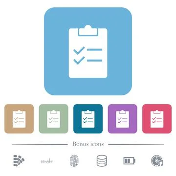 Checklist solid flat icons on color rounded square backgrounds Stock Illustration