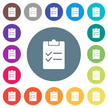 Checklist solid flat white icons on round color backgrounds Stock Illustration