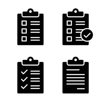 Checklist Solid Icon Set Black Silhouette Collection Stock Illustration