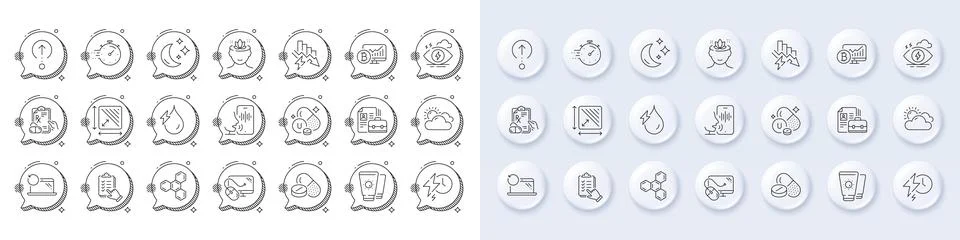 Checklist, Square area and Timer line icons. For web app, printing. Line icons Stock Illustration