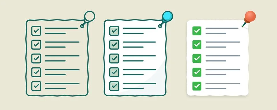 Checklist sticky note flat illustration with outline Stock Illustration
