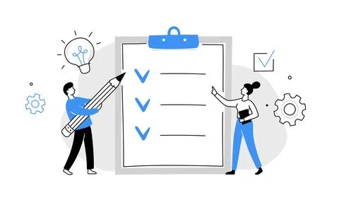 Checklist, survey list, task plan on white clipboard paper with doodle line Stock Illustration