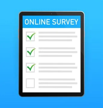 Checklist on tablet screen. Online survey concept. Hand holds tablet and check 库存插图