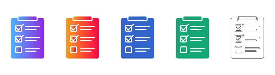 Checklist Task Completion Document Icon Set Stock Illustration