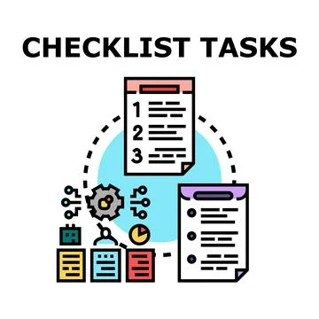 Checklist tasks managing project organizing complete process work Stock Illustration
