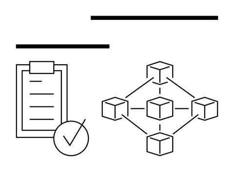 Checklist with a tick mark and interconnected cubes representing a blockchain Stock Illustration