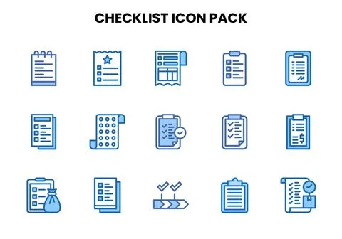 Checklist Two Colour Bundle Icons Pack Stock Illustration