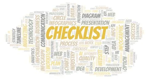 Checklist typography word cloud create with the text only. Illustrazione stock