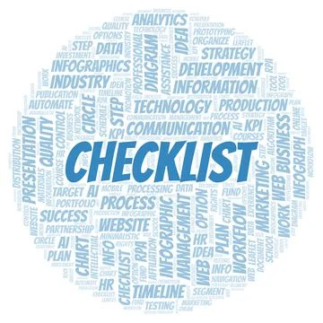 Checklist typography word cloud create with the text only. Illustrazione stock