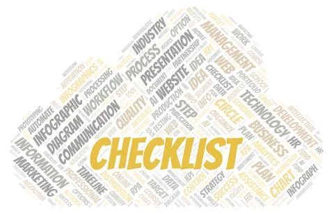 Checklist typography word cloud create with the text only. Illustrazione stock