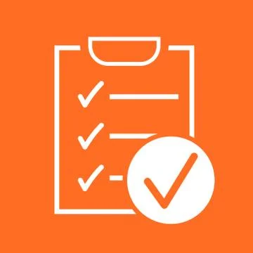 Checklist vector icon. Survey vector illustration in flat design on orange ba Stock Illustration