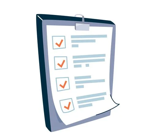 Checklist vector illustration background. Work document for check brief in flat Stockillustratie