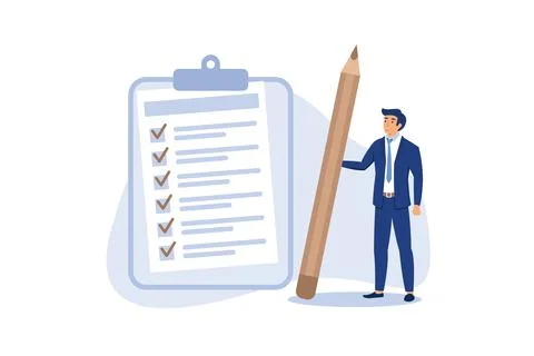 Checklist for work completion, review plan, business strategy or todo list fo Illustrazione stock