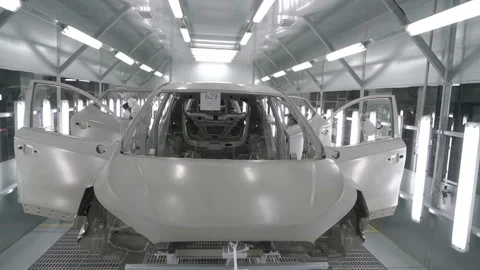 Checkman are checking assembling of car bodies before painting process. Car Stock Footage 163022485