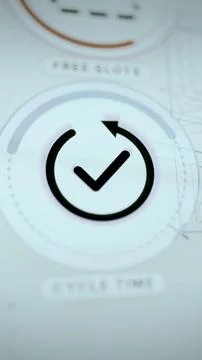 Checkmark and circular arrow represent cycle time Stock Photos