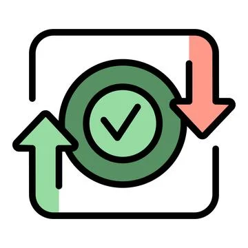 Checkmark with up and down arrows showing data processing concept 스톡 일러스트