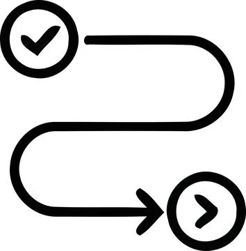 Checkmark and play button connected with arrow line Stock Illustration