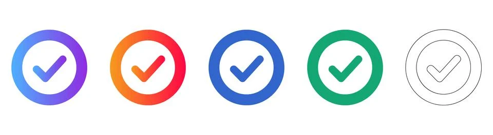 Checkmark Approval Icons in Gradient and Line Art Illustrazione stock
