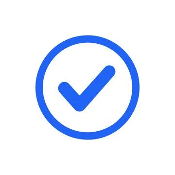 Checkmark Badge Icon. Blue circle with white tick for approval, verification Ilustración de archivo