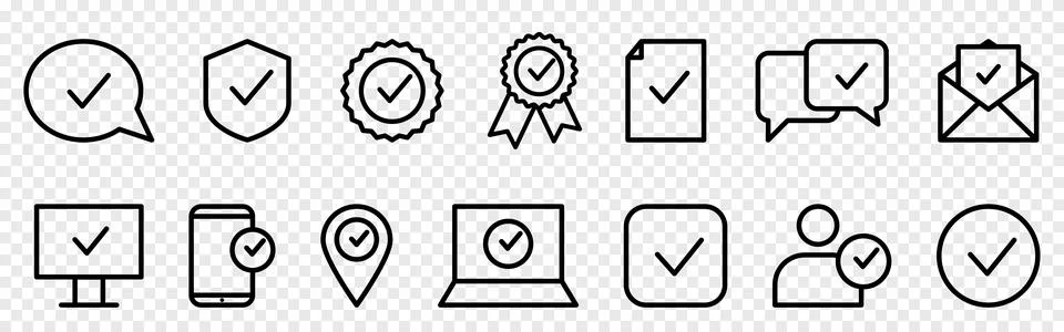 Checkmark bold line icon set Illustrazione stock