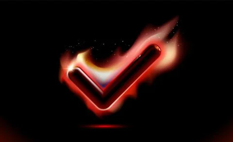 Checkmark Burning Fire icon, tick flames, symbol with Sparks effect Stock Illustration