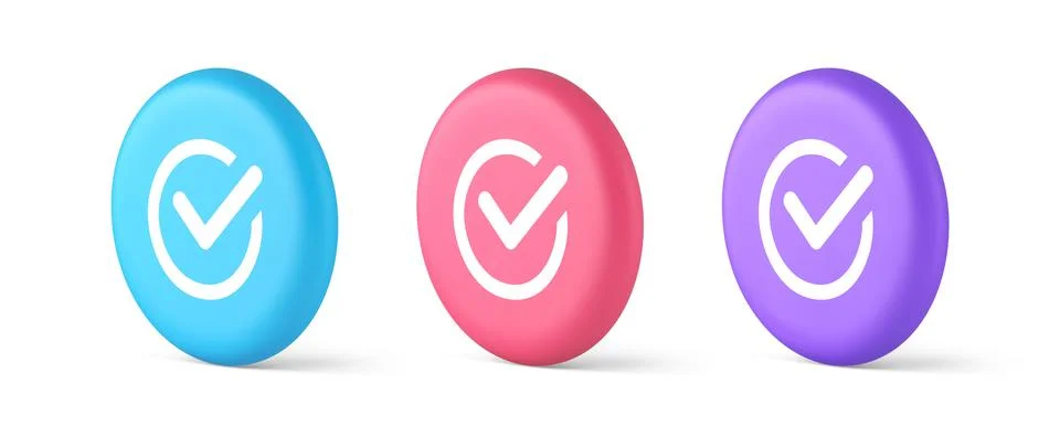 Checkmark in circle done approved button ok acceptance positive vote enter 3d Illustrazione stock