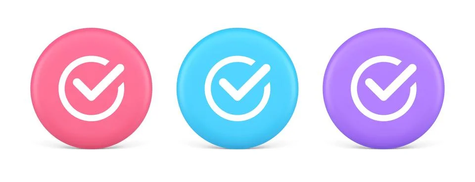 Checkmark in circle done approved button ok acceptance positive vote enter 3d Illustrazione stock