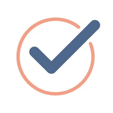 Checkmark circle icon. Blue checkmark inside a pink circle. Ideal for appro.. Stock Illustration