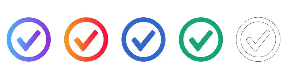 Checkmark Circle Icon Set for Approval Stock Illustration