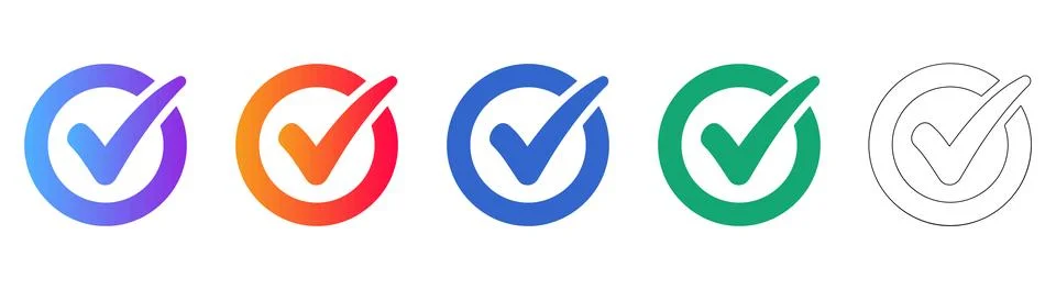 Checkmark Circle Icons in Gradient and Outline イラスト素材