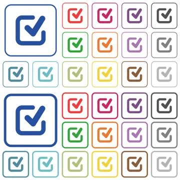 Checkmark color outlined flat icons Illustrazione stock