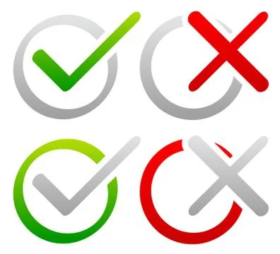 Checkmark, cross in circles. Stock Illustration