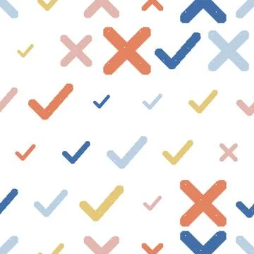 Checkmark Cross Pixel Pattern. Vector seamless dithering pixel style pattern Stock Illustration