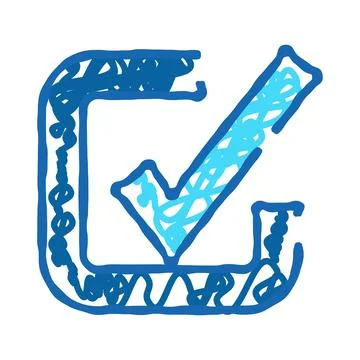 Checkmark doodle in blue box confirming selection Stock Illustration