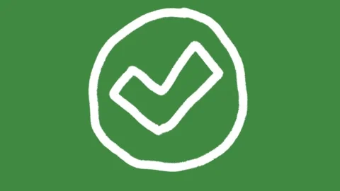 Checkmark enclosed circle approved hand-drawn cartoon graphic with chalk outline Stock Footage 340858463