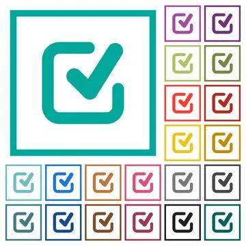 Checkmark flat color icons with quadrant frames Stock Illustration
