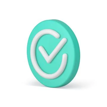Checkmark green circle button done correct choice confirmation isometric 3d i Stock Illustration