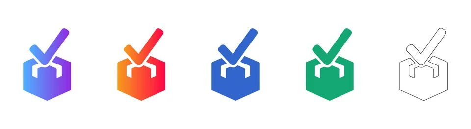 Checkmark in Hexagon Box Icon Set for Approval Stock Illustration