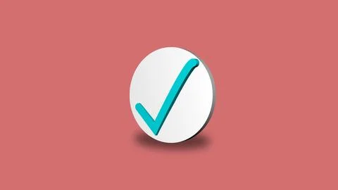 Checkmark icon animated on button solid pink background. Stock Illustration